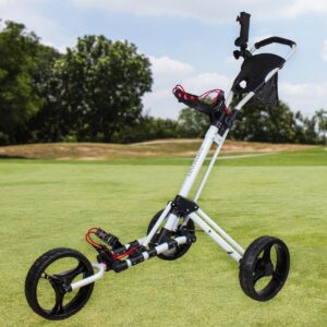 Northlight 48" White and Black Easy Folding 3 Wheel Golf Bag Push Cart