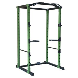 HulkFit HFPC-GR 1,000 Pound Capacity Adjustable Power Cage with 2 Safety Bars and Dip Bars & Customizable Add Ons, Cage Only, Green