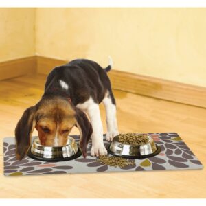 Drymate Dog and Cat Feeding Placemat - Floral Brown & Coral