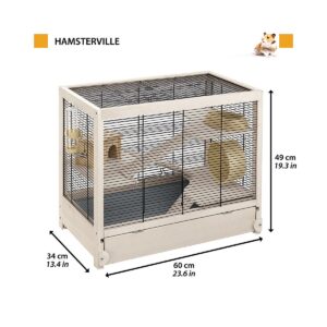 Ferplast Cavie Guinea Pig Cage 57026517US1 HAMSTERVILLE Sturdy Wooden Home Habitat and Cage with Exercise Wheel, Water Bottle, Food Dish, and Hide-Out