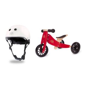 Kinderfeets White Adjustable Toddler and Kids Bike Helmet Bundle with Kinderfeets Cherry Red Tiny Tot PLUS 2-in-1 Balance Trike Tricycle