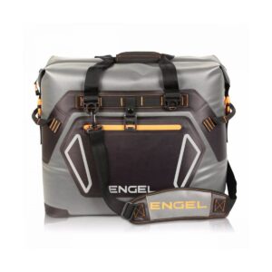 Engel Coolers High Performance 30 Liter Waterproof Soft Sided Orange Cooler with Adjustable Shoulder Strap, Bottle Opener, & Water Resistant Fabric