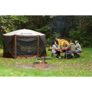 CLAM Quick-Set Escape Sport 11.5 x 11.5 Foot Portable Pop Up Outdoor Tailgating Screen Tent 6 Sided Canopy Shelter w/ Stakes & Carry Bag, Red/White