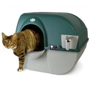 Omega Paw Roll'n Clean Unique No Scoop Self-Cleaning Indoor Home Cat Litter Box with Integrated Litter Catcher, Green