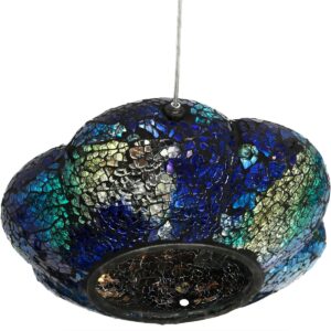 Sunnydaze Outdoor Garden Patio Glass Round Flower Shaped Hanging Fly-Through Bird Feeder - 9" - Indigo