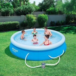 Bestway 57275E Fast Set Up 12ft x 30in Outdoor Inflatable Round Above Ground Swimming Pool Set with 330 GPH Filter Pump, Blue