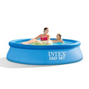 Intex 28106EH 8 X 24 Inch Easy Set Inflatable Puncture Resistant Circular Above Ground Portable Outdoor Family Swimming Pool, Blue