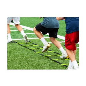HolaHatha 20 Foot 12 Rung Adjustable Portable Sports Agility Speed Fitness Training Ladder Equipment for Football, Baseball, and Soccer, Black/Yellow