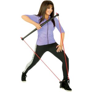 BodyGym All in 1 Portable Home Gym Full Body Exercise Resistance Bar Kit with Adjustable Resistance Band, Tape Measure, Storage Bag, & 2 Workout DVDs