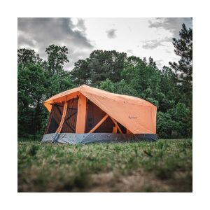 Gazelle T4 Plus Extra Large 4 to 8 Person Portable Pop Up Outdoor Shelter Camping Hub Tent with Extended Screened In Sun Room, Orange