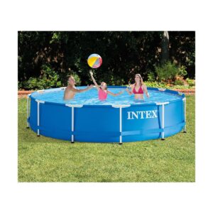 Intex 12 Foot x 30 In. Easy Set and Metal Frame Pool w/ Solar Cover Tarp, Blue