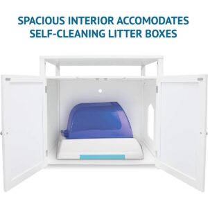 Arf Pets Cat Litter Box Enclosure, Furniture Large Box House with Table - White