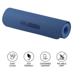 HolaHatha 72" Tall x 24" Wide Double Sided Reversible 0.25" Thick Non Slip Home Gym Exercise Yoga Mat for All Yoga, Pilates and Floor Workouts, Blue