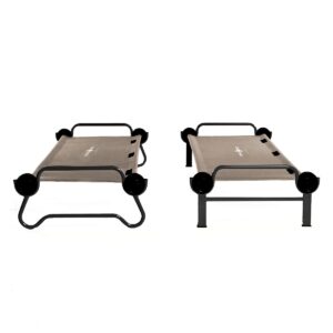 Disc-O-Bed Large Cam-O-Bunk 2 Person Bench Bunked Double Camping Bunk Bed Cot with 2 Side Organizers, Tan