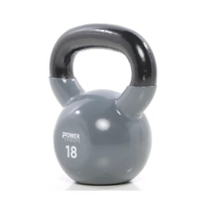 Power Systems Premium Vinyl Covered Cast Iron Kettlebell Prime Home Gym Exercise Weight Training Accessory, 18 Pounds, Gray