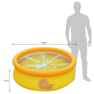 JLeisure Sun Club17789 5 Foot x 16.5 Inch 1 to 2 Person Capacity Orange 3D Above Ground Kid Inflatable Outdoor Backyard Swimming Pool, Yellow