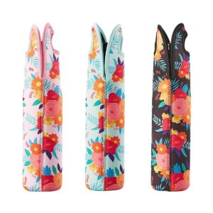 3-Pack Juvale Wine Carrier Bag, Insulated Neoprene Tote with Handles for Travel, Holds Standard Size Bottle of Wine, Floral Designs