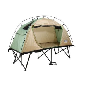 Kamp-Rite CTC Standard Compact Collapsible Portable Lightweight Outdoor Elevated Backpacking Camping Tent Cot, Green and Tan