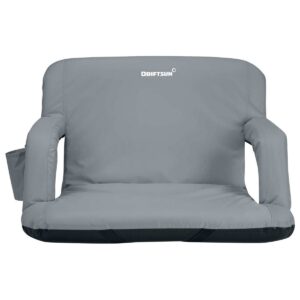 Driftsun Universal Wide Deluxe 25 Inch Width Folding Stadium Reclining Bleacher Seat Chair with Back Support for Sporting Events, Gray