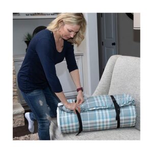 Disc-O-Bed Adult Duvalay Luxury Comfort Memory Foam Sleeping Pad and Duvet Topper, Ocean Plaid, Extra-Large