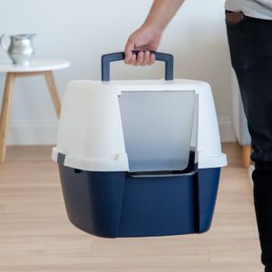 IRIS Jumbo Hooded Litter Box For Cats - Navy