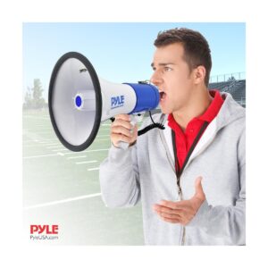 PylePro PMP50 50 Watt 1,200 Yard Sound Range Portable Bullhorn Megaphone Speaker with Built In MP3 Input Jack and Loud Siren Alarm, Blue