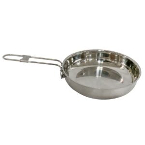 Self Reliance Outfitters Pathfinder Stainless Steel Compact Camp Skillet Frying Pan with Folding Handle and Lid with D-Ring for Camping and Hunting