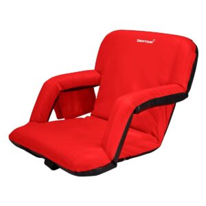 Driftsun Extra Wide Padded Folding Portable 6 Position Reclining Cushioned Stadium Seat Chair with Beverage Cup Holder and Backpack Carry Straps, Red
