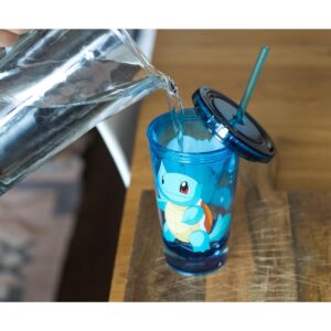 Just Funky Pokemon Squirtle 16oz Plastic Carnival Cup Tumbler with Lid and Reusable Straw