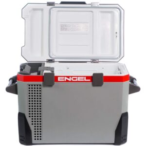 Engel 40-Quart 110/120V-AC 12/24V-DC Portable Top-Opening Tri-Voltage Car Fridge/Freezer with ABS Plastic Shell and Removable Handles, Gray