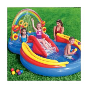 Intex 9.75ft x 6.33ft x 53in Inflatable Rainbow Play Pool and Ocean Play Pool