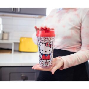 Silver Buffalo Hello Kitty All-Over Faces 16oz Double Wall Plastic Travel Mug