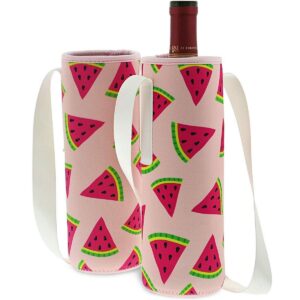 Juvale Wine Carrier Bag, 2-Pack Insulated Polyester Tote Bag with Shoulder Strap for Travel & Portable, Holds Standard Size Bottle of Wine, Watermelon