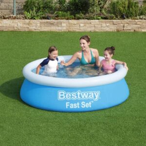 Bestway 57392E Fast Set Up 6 Foot x 20 Inch Outdoor Inflatable Round Above Ground Backyard Compact Swimming Pool for Kids and Adults Family, Blue