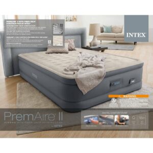 Intex Premaire II Elevated Queen Air Mattress with Fiber-Tech and Electric Pump - Gray
