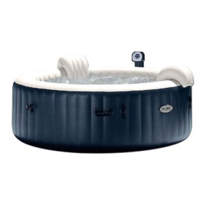Intex 28409E PureSpa Portable Bubble Jet Spa 6 Person Inflatable Round Hot Tub Bundled w/ Battery Powered Colored LED Light & Attachable Cup Holder