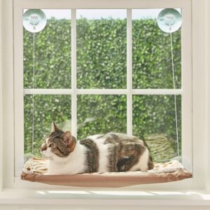 Oster Sunny Seat Large Indoor Cat Window Hammock Perch Bed Furniture with Removable Washable Cover, Supports Up to 50 Pounds, Brown
