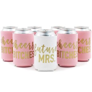 Blue Panda 12-Pack Can Cooler Sleeves Beer Koozies 12 oz Insulated Holder Gold Embroider Fonts "Future MRS." "Cheers Bitches" for Bachelorette Party
