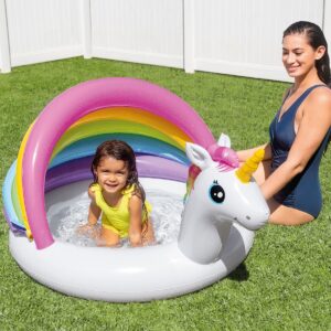 Intex 57113EP 50 Inch Unicorn Design Outdoor 1 to 3 Years Old Baby Swimming Pool with Soft Floor Bottom and Built In Sunshade, Multicolor