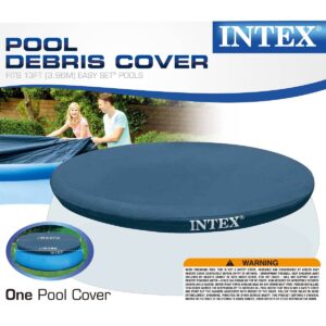 Intex 28026E Easy Set Above Ground Swimming Pool Vinyl Round Cover with Drain Holes and Nylon Tie-Down Ropes, Pool Not Included