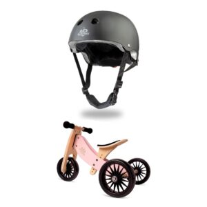 Kinderfeets Children's Riding Toy Bundle with Black Adjustable Sport Toddler/Kids Bike Helmet and Tiny Tot PLUS 2-in-1 Balance Bike and Tricycle, Rose