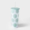 25oz Double Wall Stainless Steel Vacuum Tumbler with Straw Pom Poms Mint - Room Essentials™
