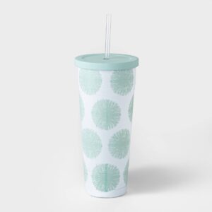 25oz Double Wall Stainless Steel Vacuum Tumbler with Straw Pom Poms Mint - Room Essentials™