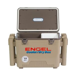 Engel 19 Quart Fishing Rod Holder Attachment Insulated Dry Box Cooler, Tan