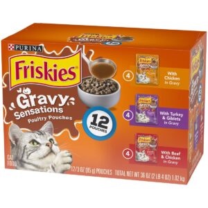 Purina Friskies Gravy Sensations Wet Cat Food Poultry Pouches with Chicken, Turkey & Beef - 3oz/12ct Variety Pack