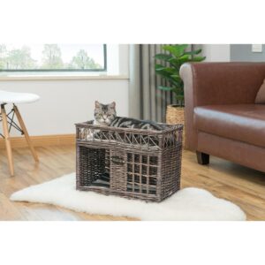 Two-level Willow Pet House with Soft Fabric Cushion For Cat or Dog, Grey
