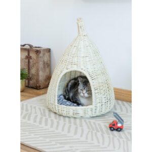 Natural Willow Pet Sleeping Bed, Cave, Basket For Dog or Cats with Cushion