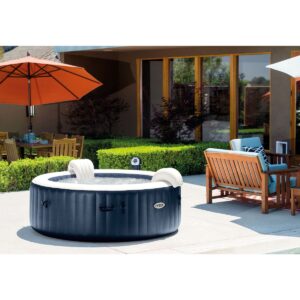 Intex 28409E PureSpa Portable Bubble Jet Spa 6 Person Inflatable Round Hot Tub Bundled w/ Battery Powered Colored LED Light & Attachable Cup Holder