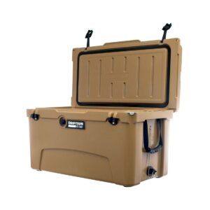 Driftsun Heavy Duty Rotomolded Thermoplastic UV Resistant Portable 75 Quart Insulated Hardside Ice Chest Beverage Cooler, Tan
