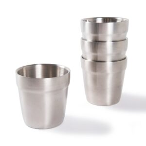 nCamp Basic 6 Ounce Stainless Steel Stackable Cups Camping Set and Carry Bag (4 Pack) Bundle with Outdoor Camping Espresso Style Café Coffee Maker